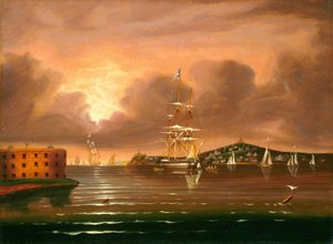 Dreigende lucht, baai van New York