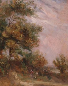 Landschap met bomen en een figuur