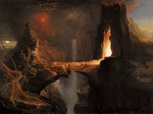 Uitzetting. Maan en Vuurlicht door Thomas Cole