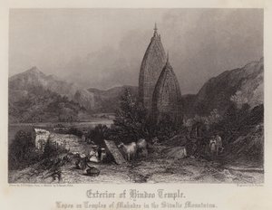 Exterieur van Hindoe Tempel (kleur litho)