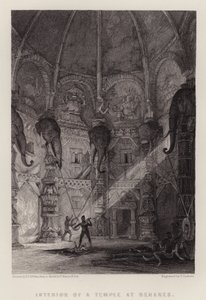 Interieur van een Tempel in Benares (kleur litho) door Thomas Colman (after) Dibdin