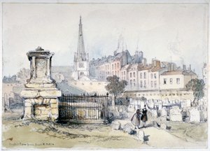 Uitzicht op Bunhill Row vanaf Bunhill Fields, Finsbury, Islington, Londen, ca. 1860 door Thomas Colman Dibdin