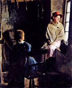 Een cottage interieur, Newlyn (1884) door Thomas Cooper Gotch