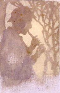 Een Bosbewoner, of Pijpend naar het Nooit-Nimmerland door Thomas Cooper Gotch