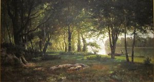 Landschap, rivier en bos door Thomas Corwin Lindsay