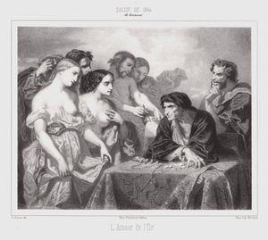 De Liefde voor Goud (gravure) door Thomas Couture