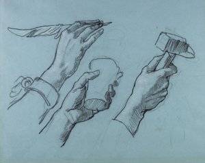 Trois Etudes de Mains (Drie studies van handen), c. 1876 door Thomas Couture
