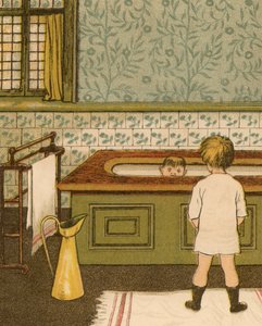 Huiselijk leven: Kind neemt een bad in de badkamer