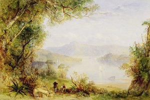 Uitzicht op de Hudson River, c.1840-45 door Thomas Creswick
