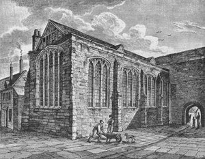 Noordoostelijk uitzicht op de Kapel van de Heilige Drie-eenheid, Leadenhall, Londen, ca. 1825 door Thomas Dale