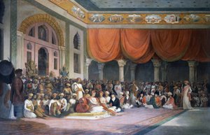 Charles Warre Malet sluit verdrag met Peshwa van het Maratha Rijk in 1790 in Durbar door Thomas Daniell