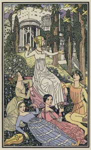 Illustratie voor De Decameron van Boccaccio (kleurenlitho)