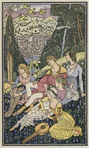 Illustratie voor De Decameron van Boccaccio (kleurenlitho)
