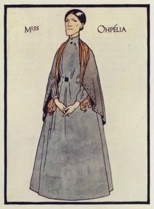 Miss Ophelia, een personage uit De Hut van Oom Tom (kleurenlitho)