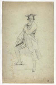 Studie voor staande man met sjerp en dramatische pose