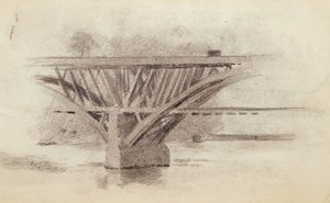 Tekening van Girard Avenue Brug, Verso Schets van een Roeispaan door Thomas Eakins