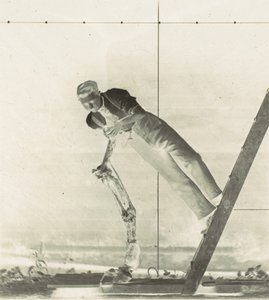 Man op een ladder met ontleed paardenbeen, 1880s