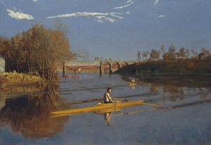 De kampioen enkel sculls Max Schmitt in een enkele scull