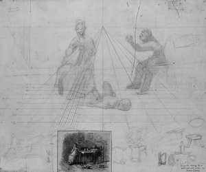 Ongenoemde perspectiefstudie voor illustratie voor tijdschriftverhaal, Mr. Neelus Peeler