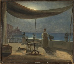 Een terras in Amalfi bij maanlicht, c.1834