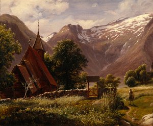 Tjugum Kerk, Balestrand door Thomas Fearnley