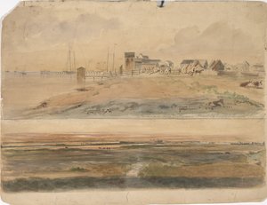 Indianola, Texas en Indianola met Lavaca Point in de verte, 16 mei 1852 (aquarel op papier) door Thomas Flintoff