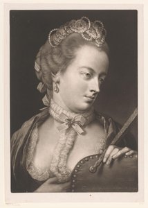 Vrouw met een kanten halsband, een diadeem en waaier