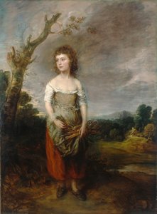 Een boerenmeisje verzamelt takken in een bos door Thomas Gainsborough