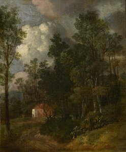 Een bebost landschap met figuren bij een huis, ca. 1752 door Thomas Gainsborough