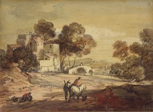 Italiaans landschap met reizigers op een kronkelende weg, 1775-1779