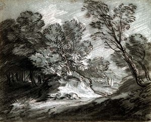 No.0975 Bosrijk landschap met een verre berg door Thomas Gainsborough