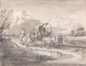 Open Landschap met Ruiters en Overdekte Kar door Thomas Gainsborough