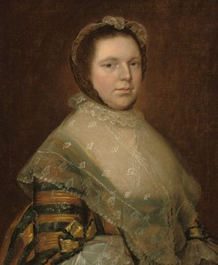 Portret van Elizabeth Prowse, halflang, in een blauwe en gouden jurk door Thomas Gainsborough