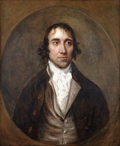 Portret van John Gainsborough, de broer van de kunstenaar, buste lengte, in een bruine jas en vest en witte das door Thomas Gainsborough