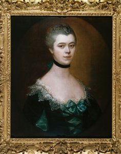 Portret van de gravin van Sussex, buste lengte, in een blauwe jurk met zwarte afwerkingen door Thomas Gainsborough