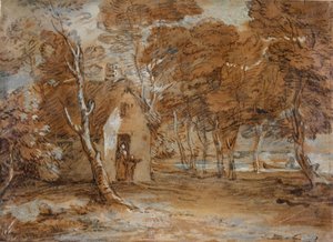 Boslandschap, Cottage, Figuren en Boot op Meer, 1783-1785