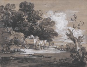 Bosrijk landschap met landkar en figuren door Thomas Gainsborough