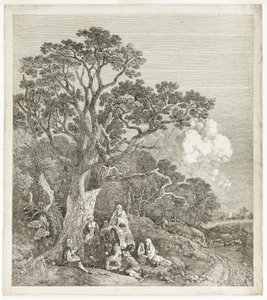 Bosrijk Landschap met Zigeuners Rond een Vuur door Thomas Gainsborough
