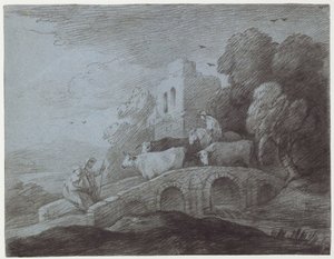 Boslandschap met Herder die Vee Drijft door Thomas Gainsborough