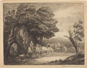 Bosrijk Landschap met Twee Landelijke Karren en Figuren