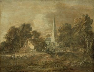 Boslandschap met dorpsscène
