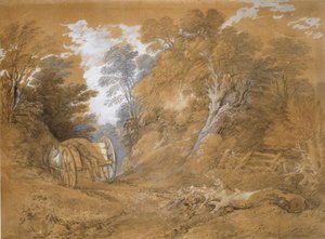 Boslandschap met een slapende boerenjongen in een kar, 18e eeuw door Thomas Gainsborough