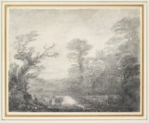 Boslandschap met herder, koeien en kerktoren door Thomas Gainsborough