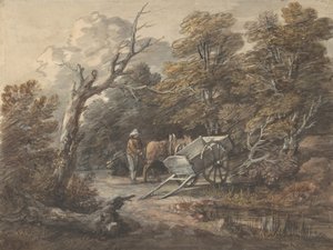 Boslandschap met een boer, een paard en een kar door Thomas Gainsborough