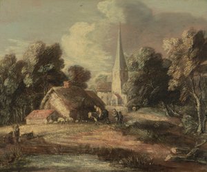 Landschap met huisje en kerk