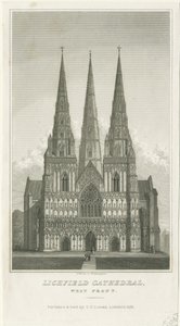 Lichfield Kathedraal - Westgevel (gravure, ca. 1833) door Thomas George Lomax