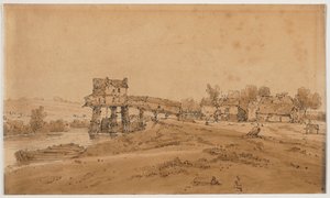 Een Selectie van Twintig van de Meest Pittoreske Zichten in Parijs: De Watermolen boven de Brug bij Charenton door Thomas Girtin