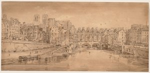 Een selectie van twintig van de meest pittoreske uitzichten in Parijs: Uitzicht op Pont St. Michel, genomen vanaf Pont Neuf door Thomas Girtin