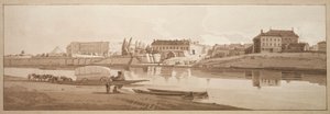 Een selectie van twintig van de meest schilderachtige uitzichten in Parijs: Uitzicht op het paleis en het dorp Choisi aan de oevers van de Seine