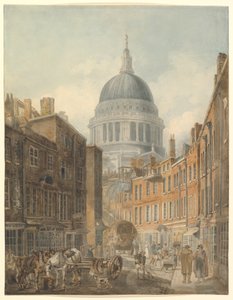 De St. Paul’s Cathedral, gezien vanaf St. Martin’s-le-Grand door Thomas Girtin
